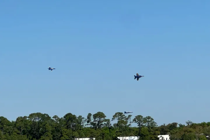 Blue angels flying near fort pickens