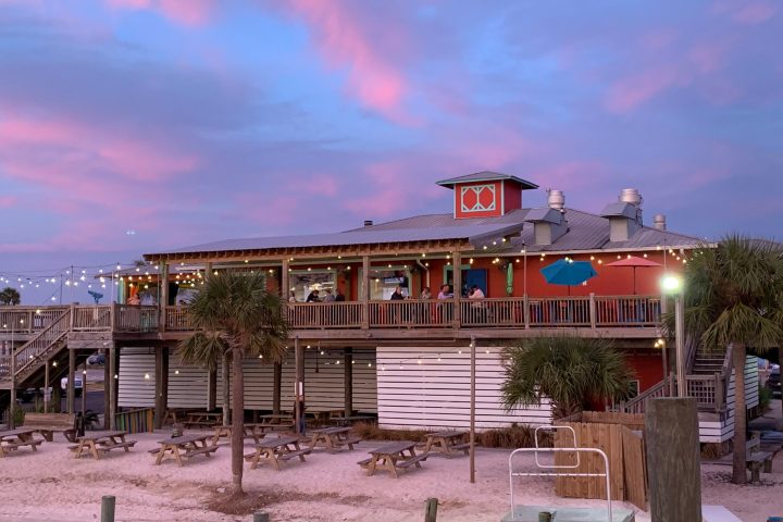 Shaggy's Pensacola Beach restaurant at sunset