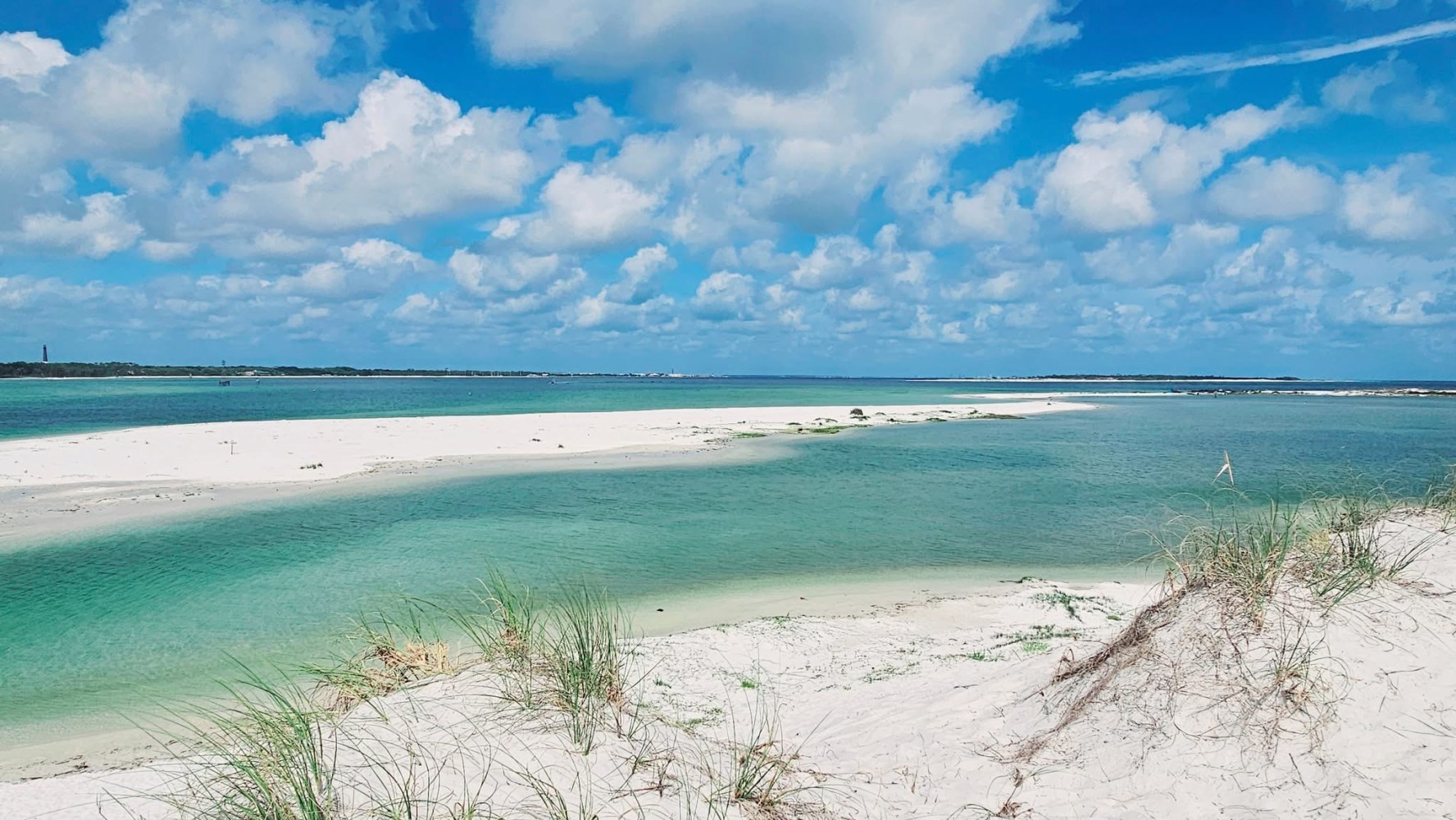 A sandy beach near Ft. Pickens